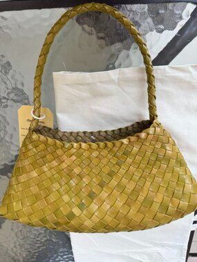 Dragon Diffusion Woven Leather Shoulder Bag Tan Medium Basket Style